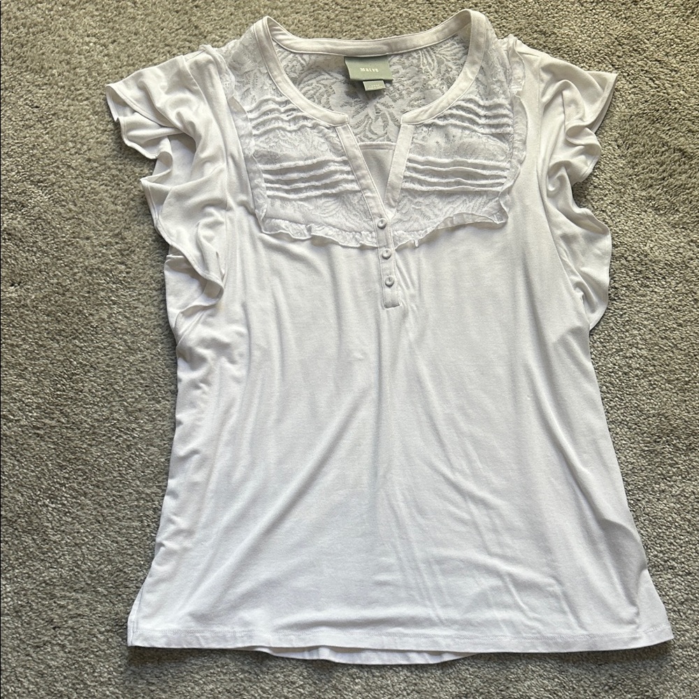 Anthropologie Maeve White Ruffled Blouse